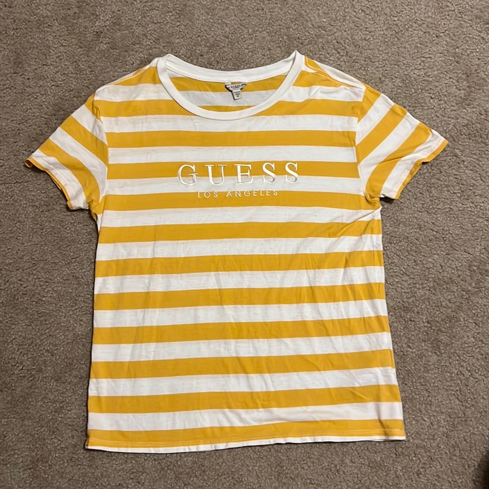Guess Yellow Striped T-Shirt : Size Extra Small